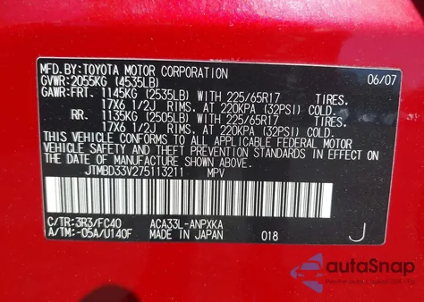 2007 Toyota Rav4 from USA, damaged, VIN JTMBD33V275113211